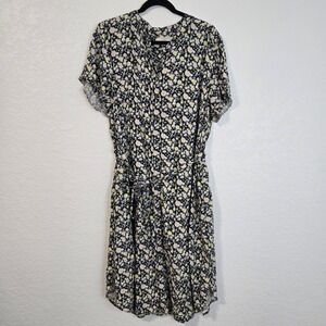 LOFT PLUS Floral Print Shirt Dress Green Black Button Down Size 20